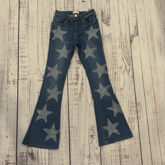 Austin Denim - Austin Landing Star Studded Flare Jeans SZ 5/27 Blue Bling Boho Festival Y2K